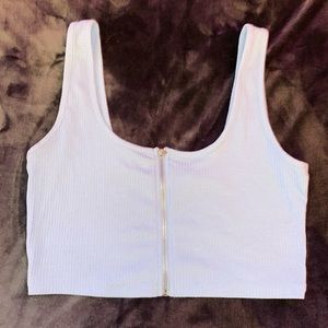 Light blue zip up crop top